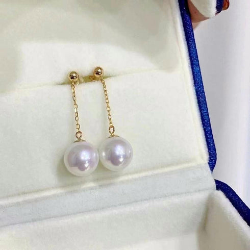Elegant Pearl Gold Line Earrings - 8-11mm Sizes for Every Style